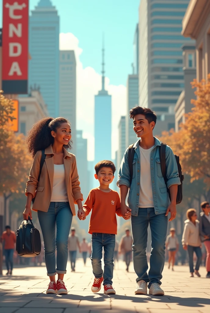 Family mother father son young daughter teenager Argentines in the city of Canada