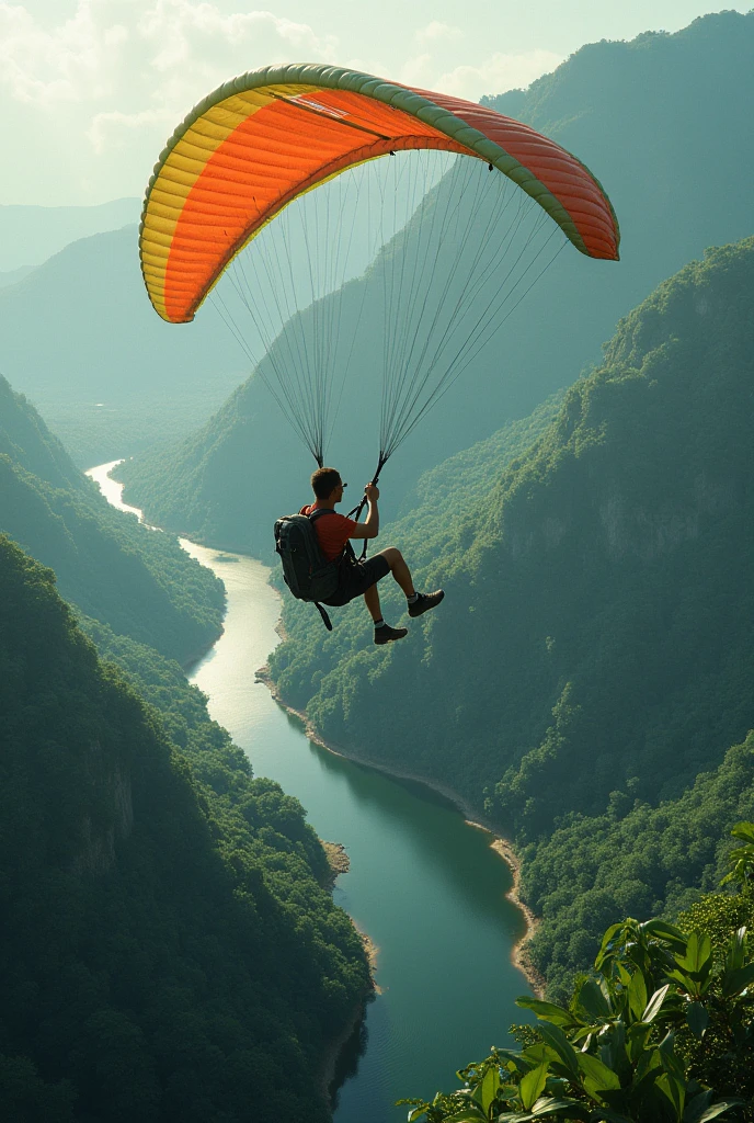 Create a person paragliding in the Ecuadorian Amazon 
