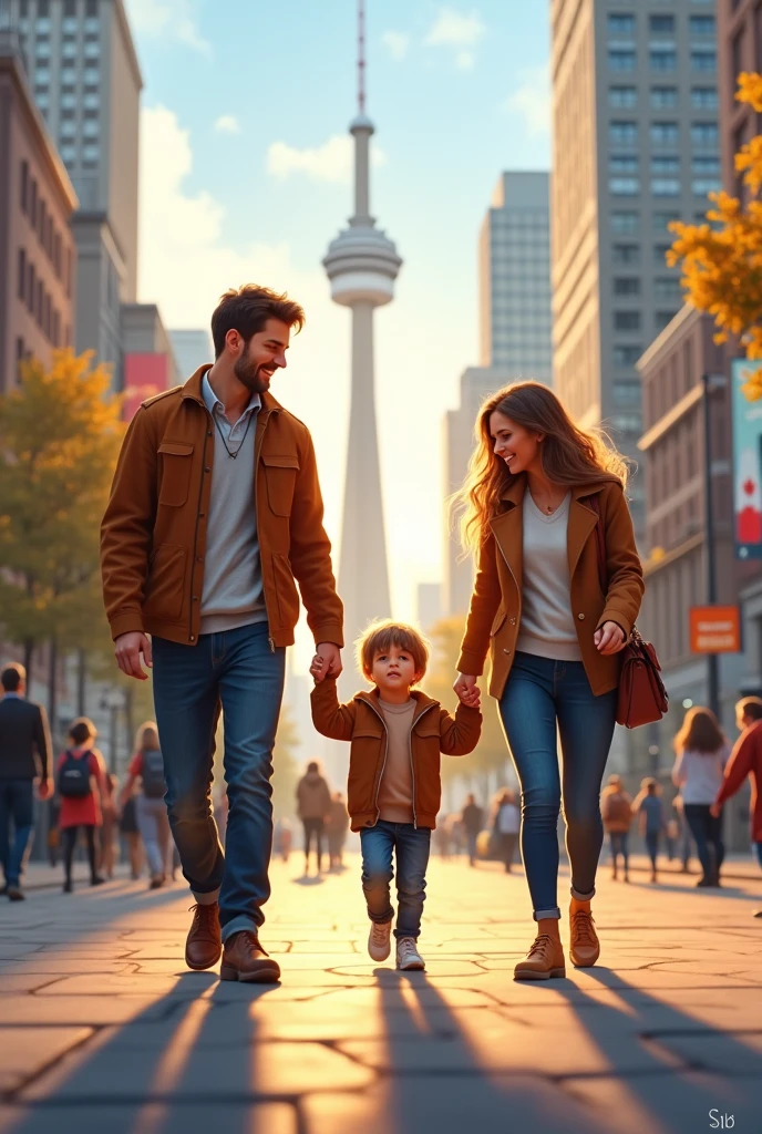 Family mother father young son teenage daughter in canadian city

