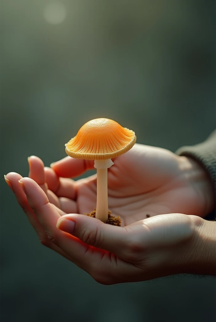 An image of some hands with a mushroom in their hand 