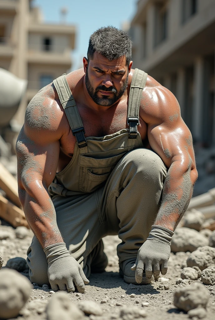 A CONSTRUCTION MAN GETTING DIRTY FROM CEMENT DUST