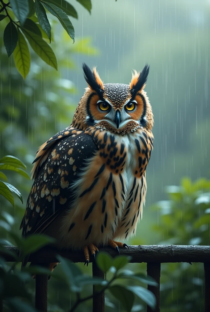 owl in the rain