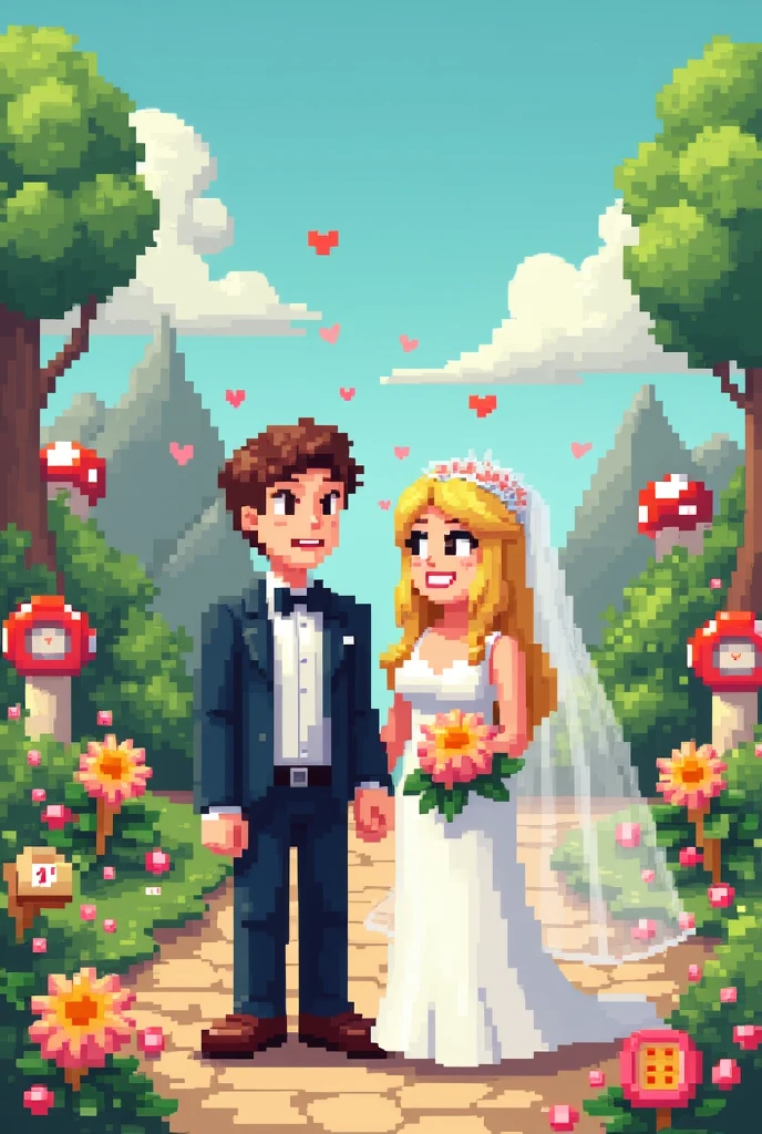 Bride and groom at a Nintendo video game style wedding