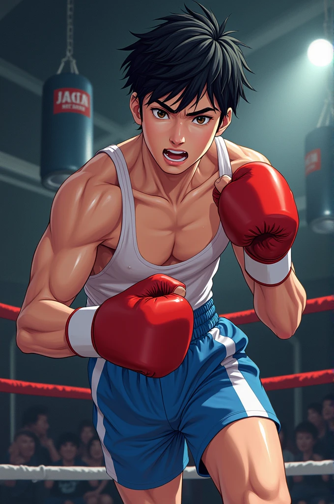 Korean teenage boxer, anime styling, changing