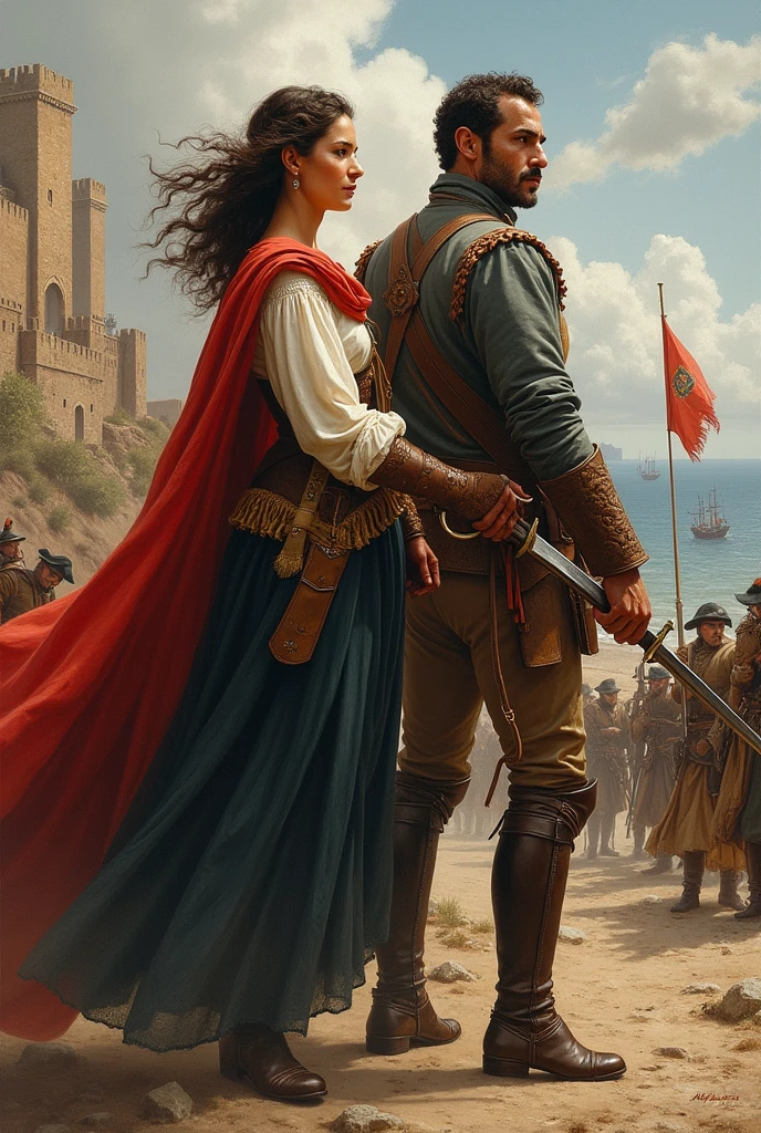 Maria Pita with her husband defending the city of Coruña