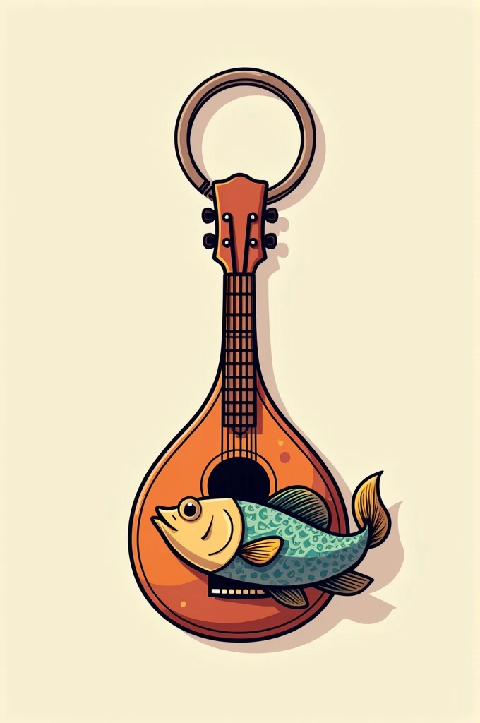 Logo for a charango-shaped keychain business with a fish