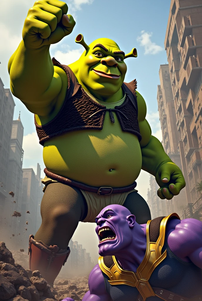 shrek giving thanos a good beating xd