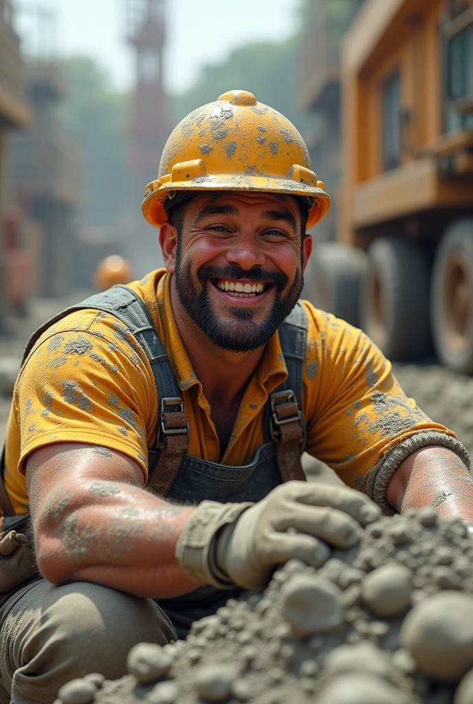 A CONSTRUCTION MAN GETTING DIRTY FROM CEMENT DUST (cheered up)   I WANT YOU TO LOAD THE CEMENT

 

