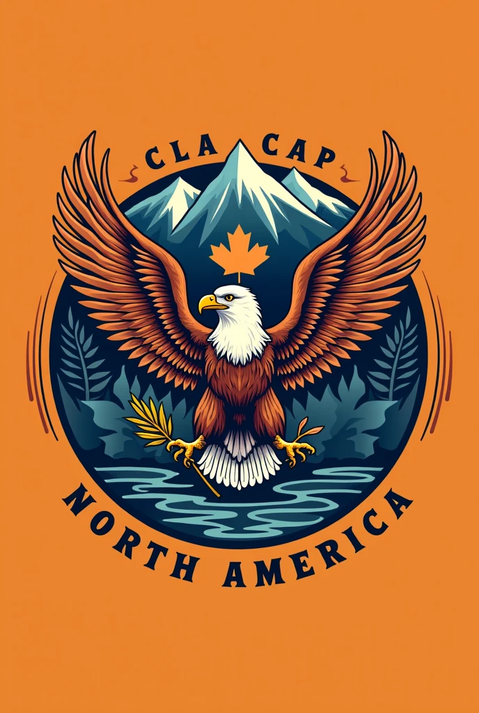 create an emblem that would represent the continent, which is North America. The design of the emblem must incorporate symbols, text, and designs that would showcase and highlight the said continent. Emblem must blend or harmonize with the color of the shirt which is orange color