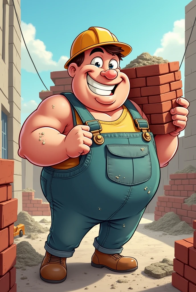 GIVE ME A CARTOON OF A BRICKLAYER CARRYING CEMENT AND GETTING DIRTY
 

