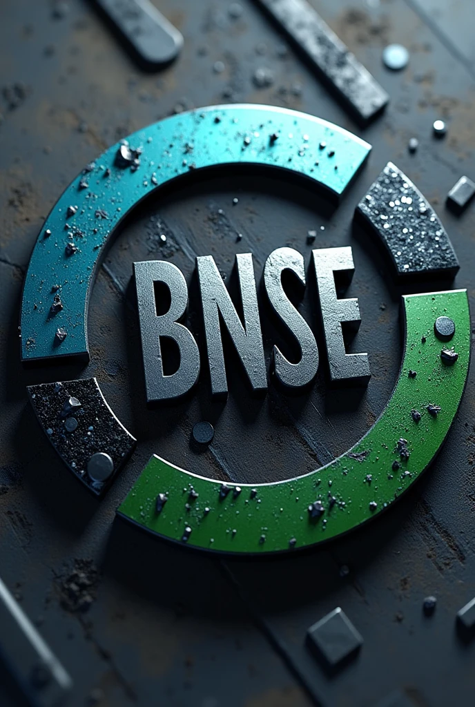 Create a super realistic circular logo with the acronym BNSE for various and mining services with the colors blue, green and black