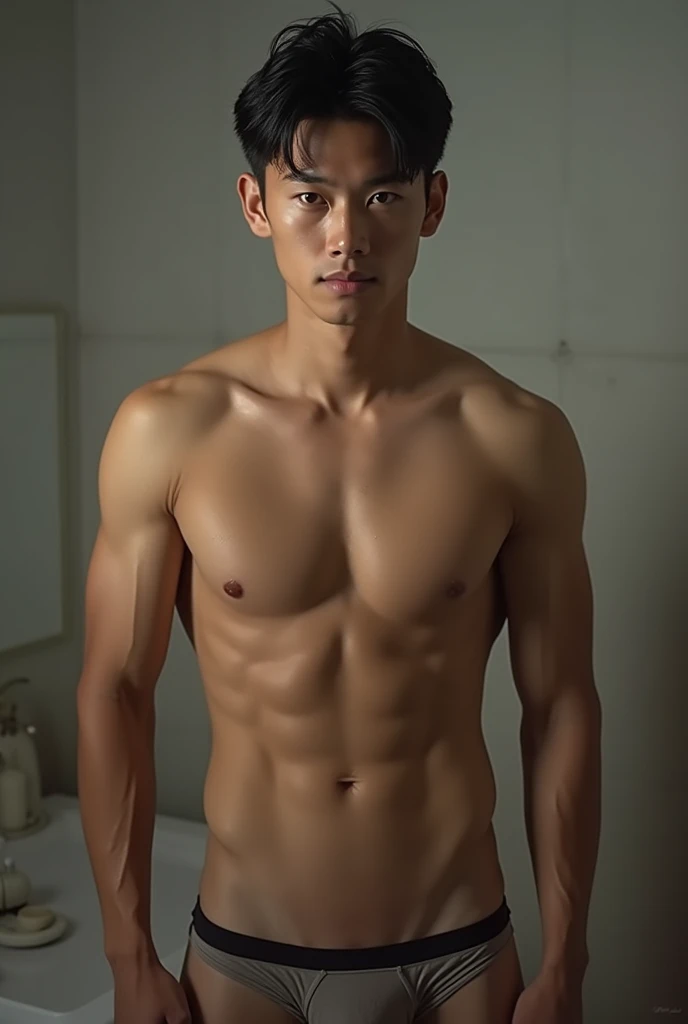 asian man,view the viewer, underwear, Panties, velocity, Bulge, Crotch, detailed bulge, Slim, Thick thighs, Wet, Wet clothing, Wet bulge, no beard,handsome,sexy