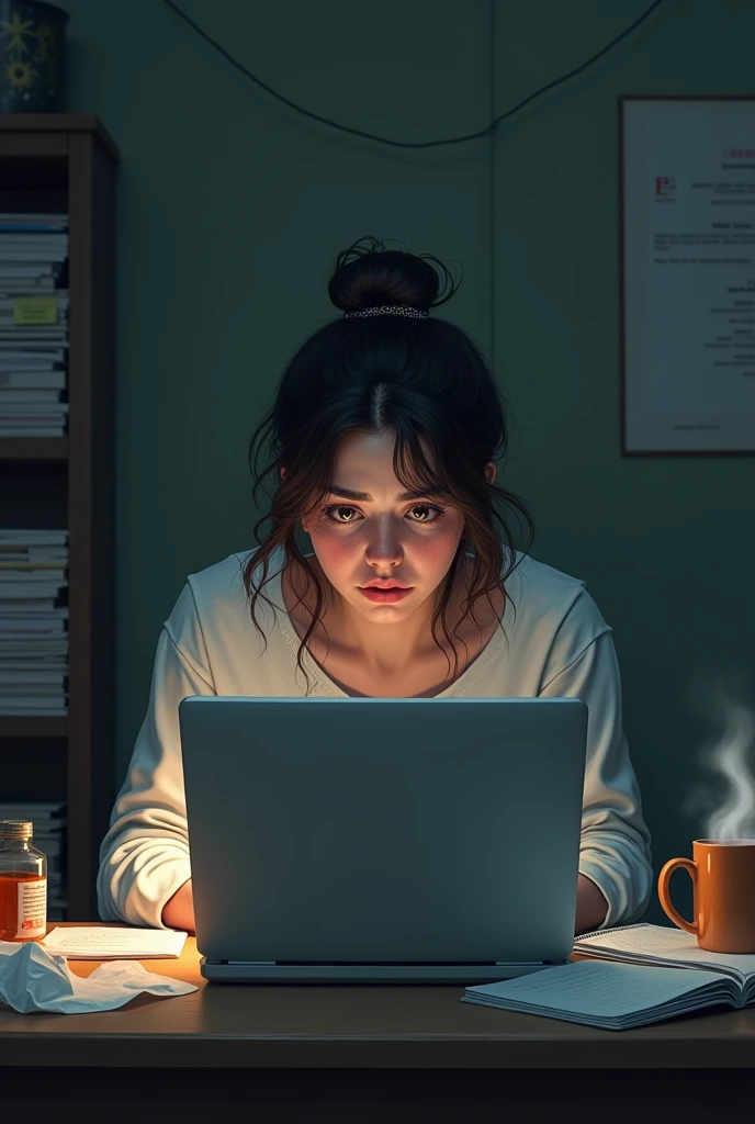Woman using computer Illness