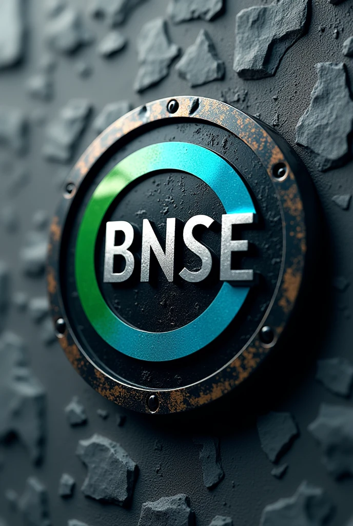 Create a super realistic circular logo with the acronym BNSE for various and mining services with the colors blue, green and black