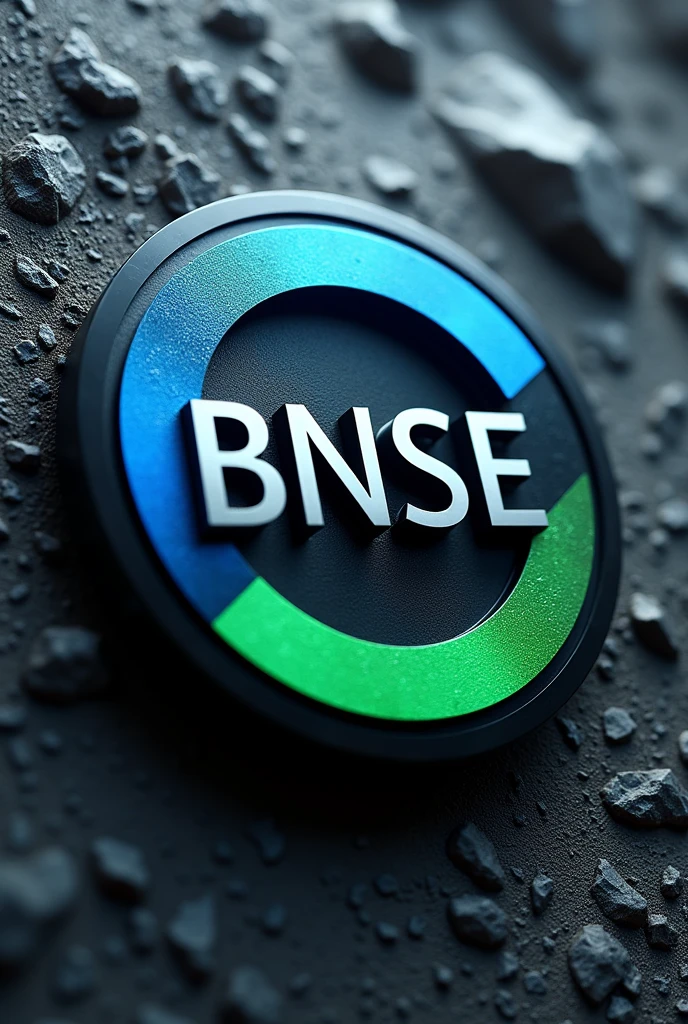 Create a super realistic circular logo with the acronym BNSE for various and mining services with the colors blue, green and black