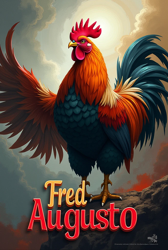 an art with the writing Fred Augusto and strong rooster