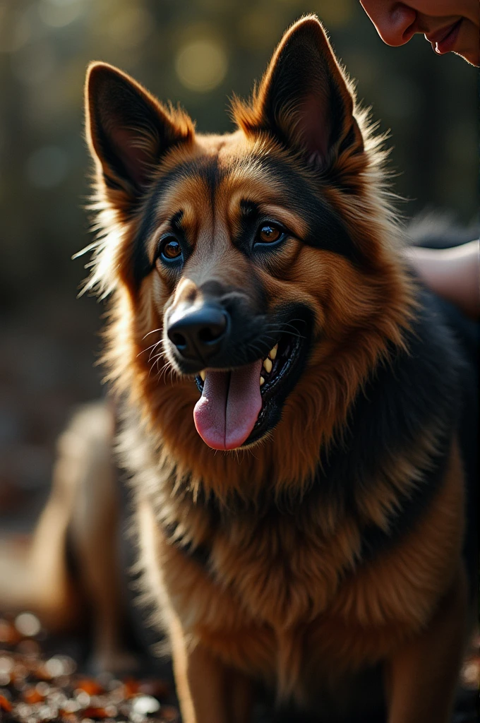 A German dog being by a human man