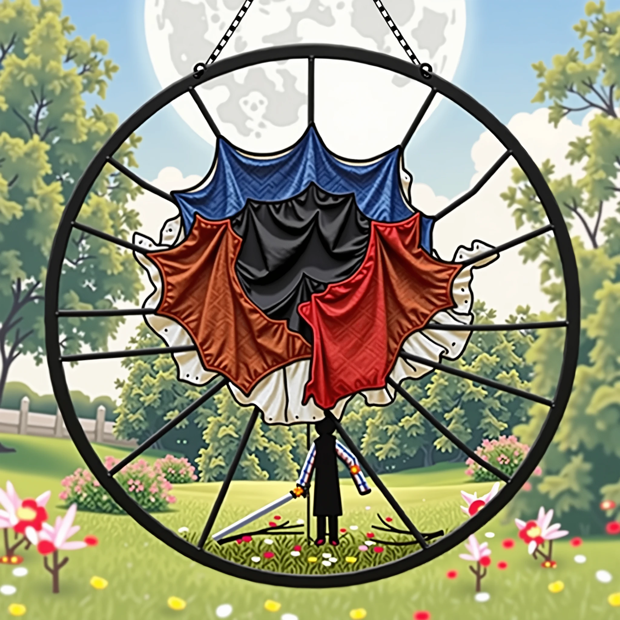 The moon falls on the eaves of clothes,Borrowing a sword to pick flowers and scatter branches