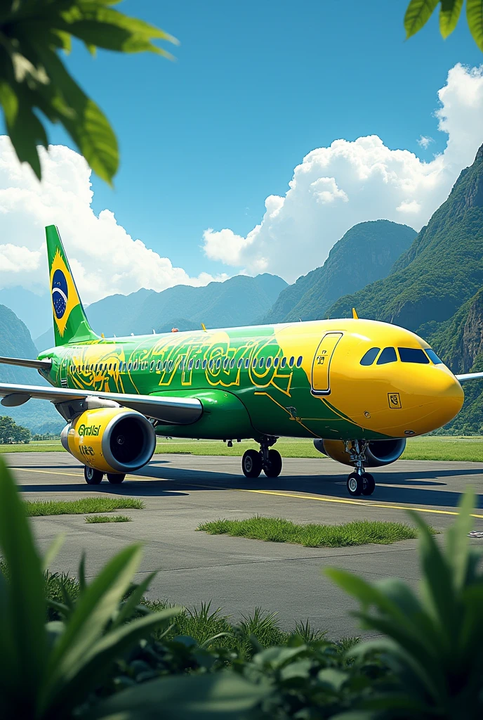 A321neo aircraft named VIVA BRASIL, be green and yellow, honoring the splendor of Christ