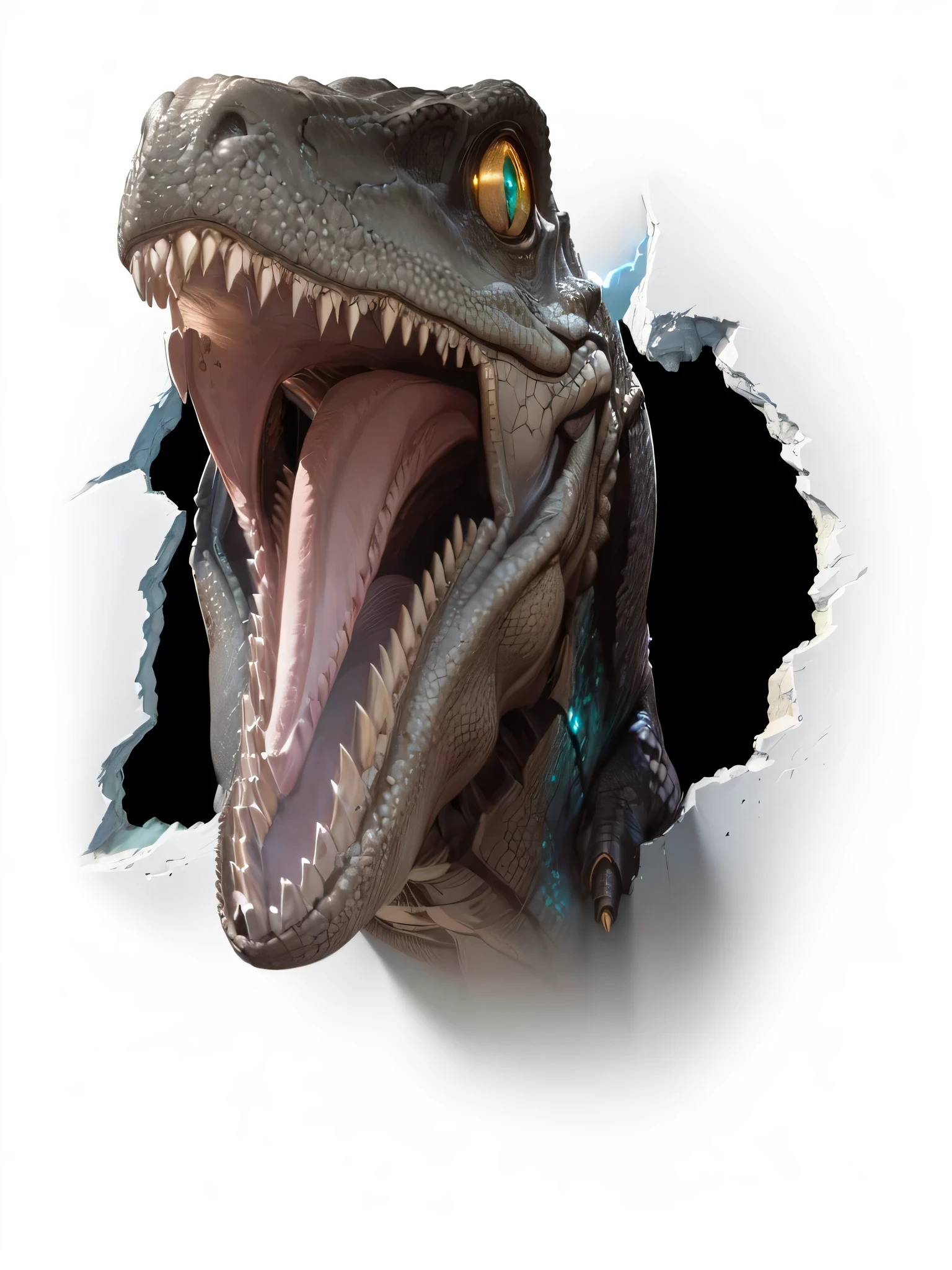 Dinosaur Raptor, masterpiece, best quality, (extremely detailed CG unity 8k wallpaper), (best quality), (best illustration), (best shadow), absurdres, realistic lighting, (Abyss), beautiful detailed glow, art by PeterMohrBacher,