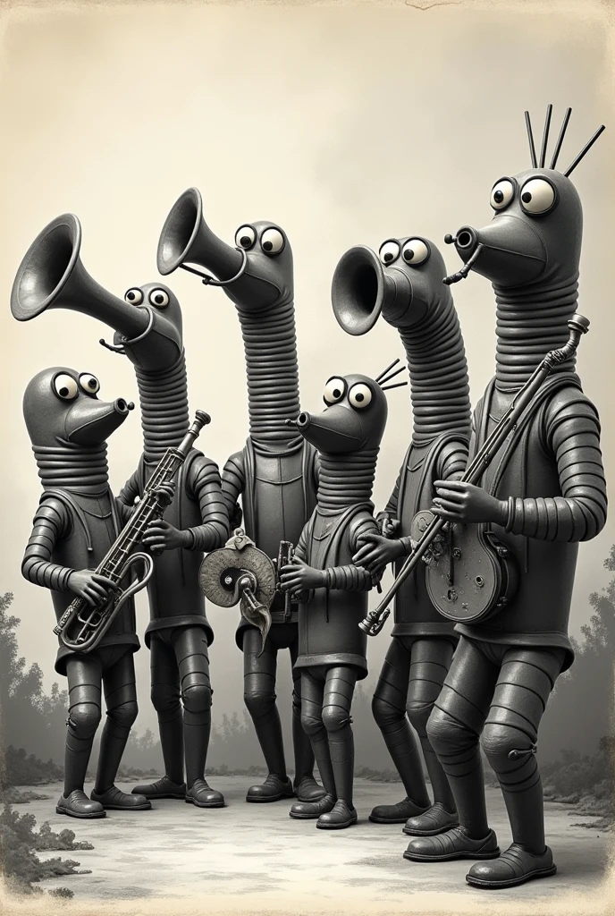 rubber hose black and white band instruments
