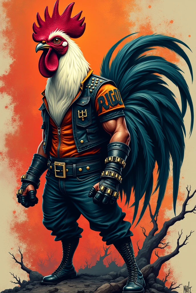 an art with the writing Fred Augusto and strong rooster clothes rock