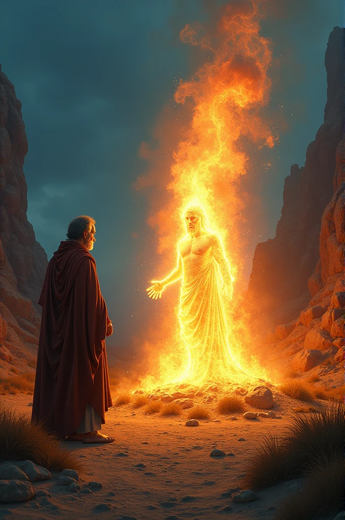 Moses before the burning bush. God by your side