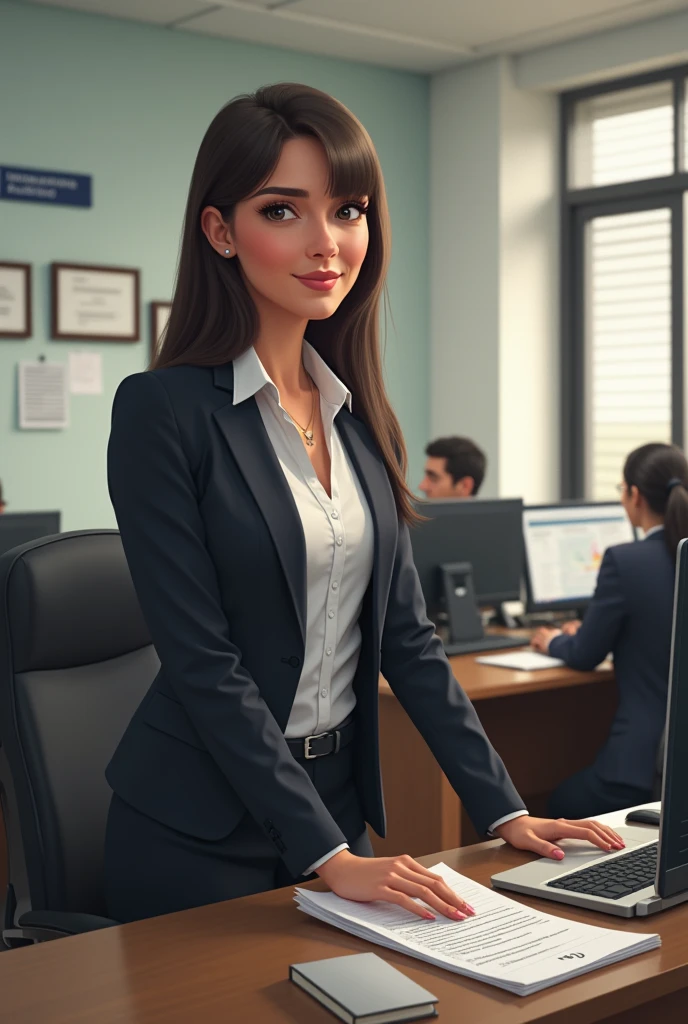 A simple business owner woman dressed in formal clothes closing the RUC at the Internal Revenue Service in Ecuador