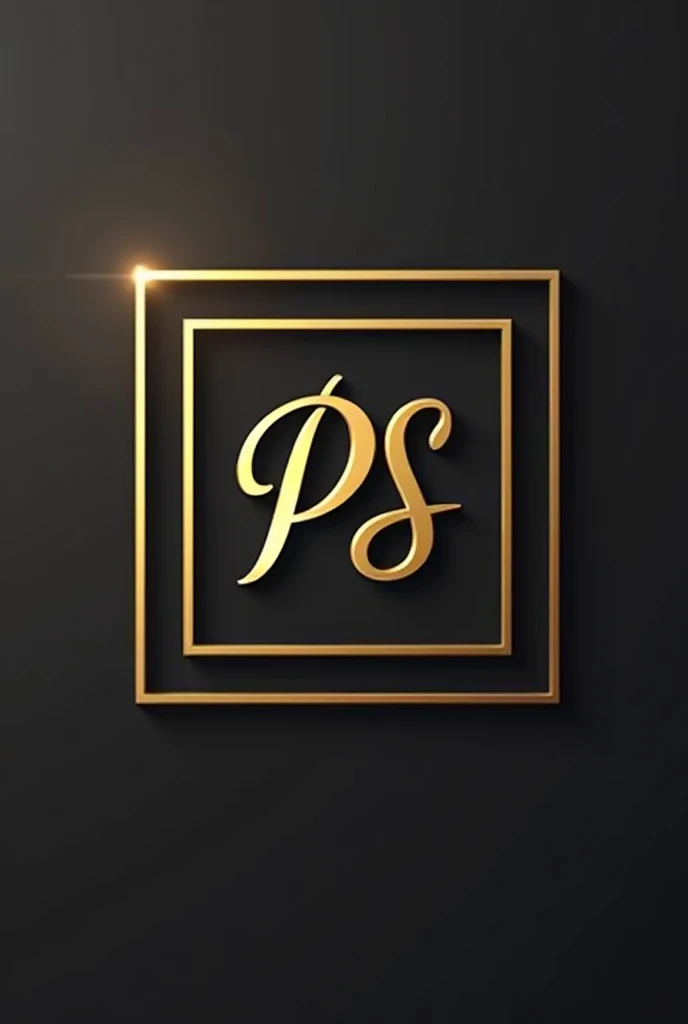 Create a logo with the letters PS in metallic gold in cursive script , put one in a geometric frame without the shine 