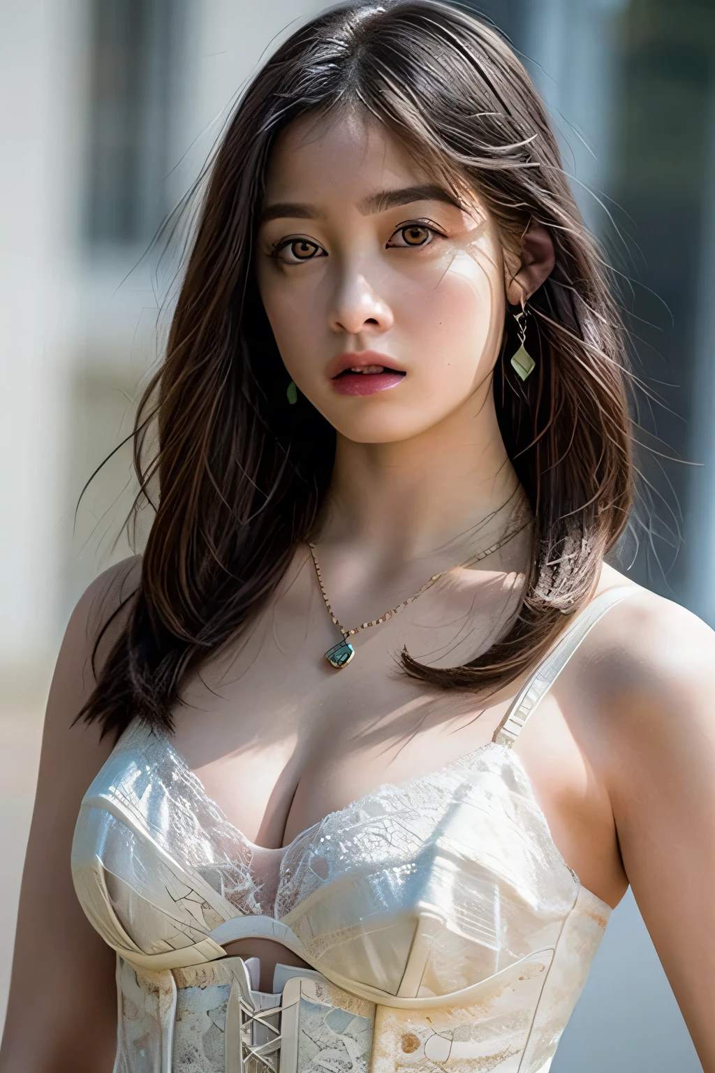(Highest quality, masterpiece:1.2), (Realistic, photo Realistic:1.4), RAW Photos, High resolution, Intricate details, Very detailed, Realistic and sharp details, Ultra-high definition CG Unity 8K wallpaper, Cinema Lighting, (Portraiture, Front view), View your viewers, alone, Two Japanese adult women, (Are standing), (cute woman), (Large Breasts, Cleavage), ((Lace Underwear)), nice, beautiful, cute, cute, cute, Detailed face, Detailed eyes, Pale skin, Glowing Skin, Sweaty, necklace, Earrings, jewelry, Photo Background, Outdoor, Daytime, sunny, In summer,((corset))、Are standing