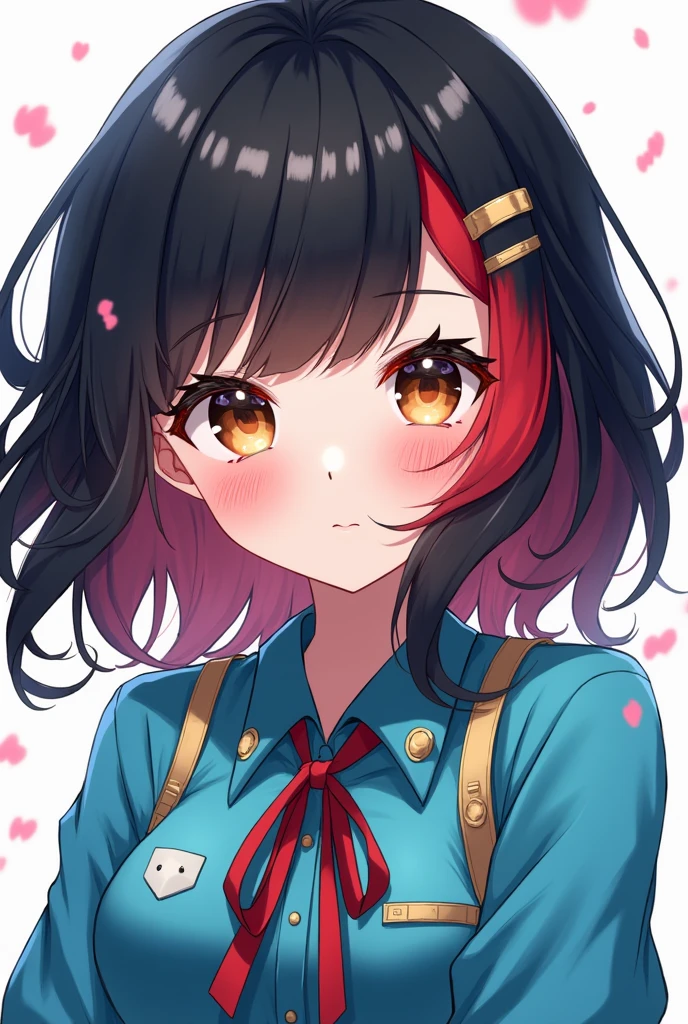 Girl anime hair black and red eye bronw clotingh blue and cyan girl cute