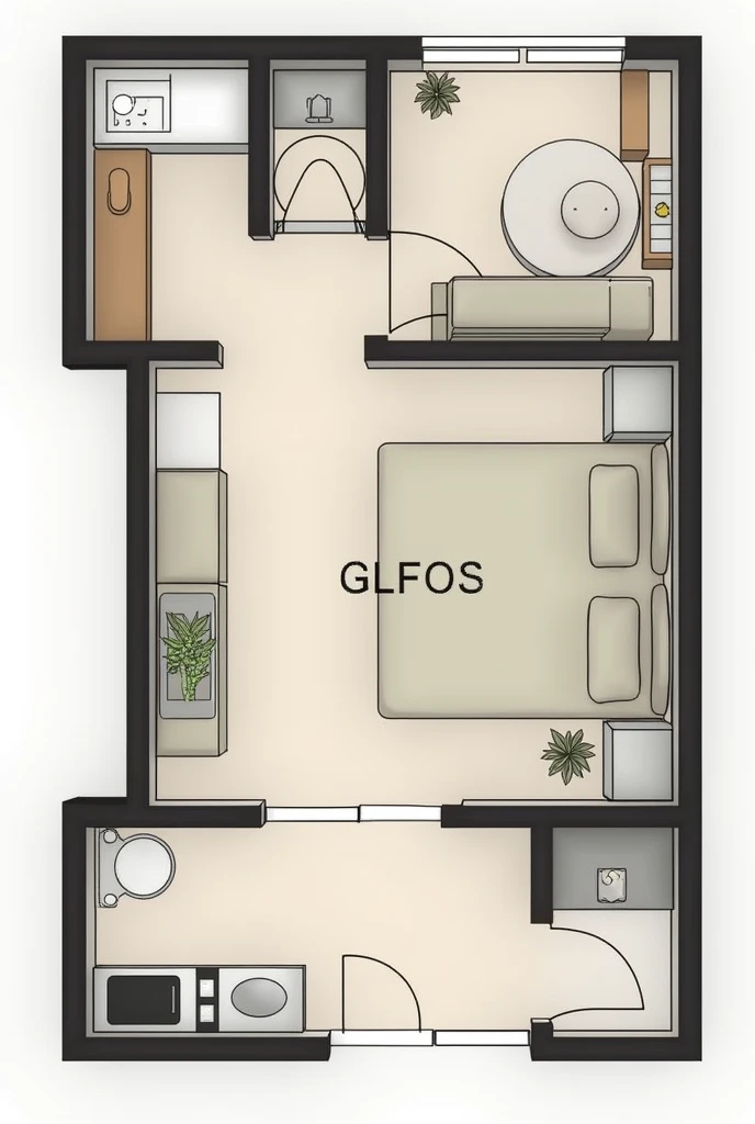 A design and arrangement of a 2-bedroom room.7 m by 3.9 m that has an architectural writing, a bed and space to store clothes, no window