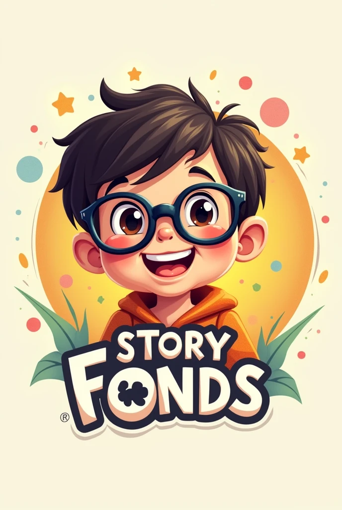 STORY FONDS youtube channel logo with kid wearing  black glasses