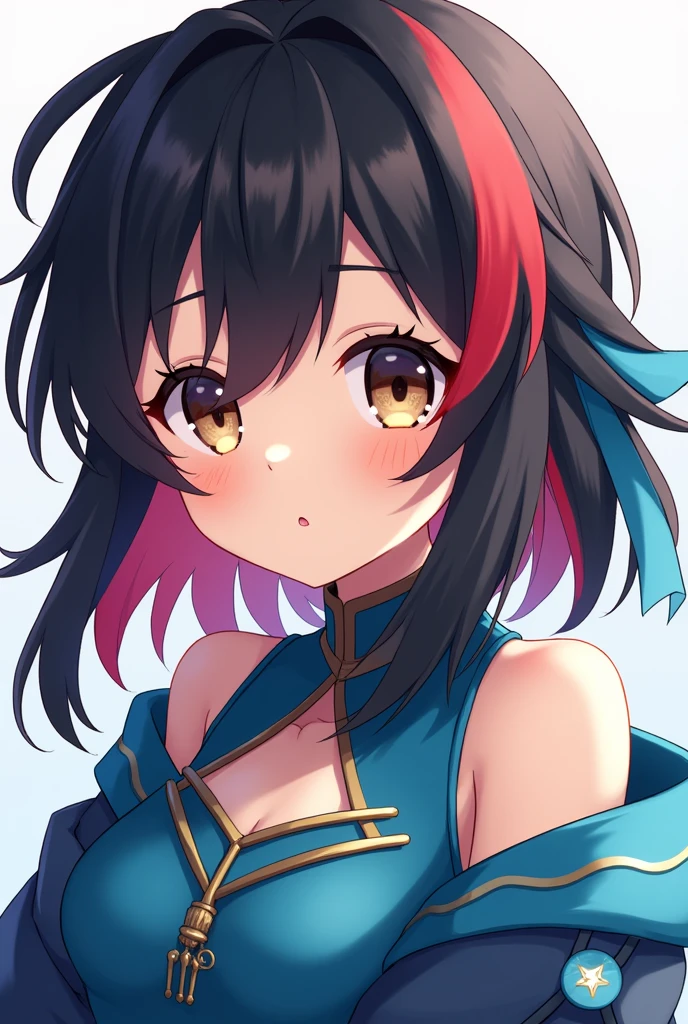 Girl anime hair black and red eye bronw clotingh blue and cyan girl cute