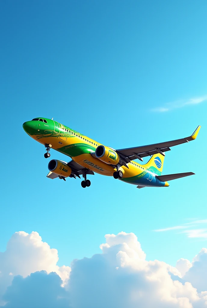 A321neo aircraft named VIVA BRASIL, be green and yellow and blue