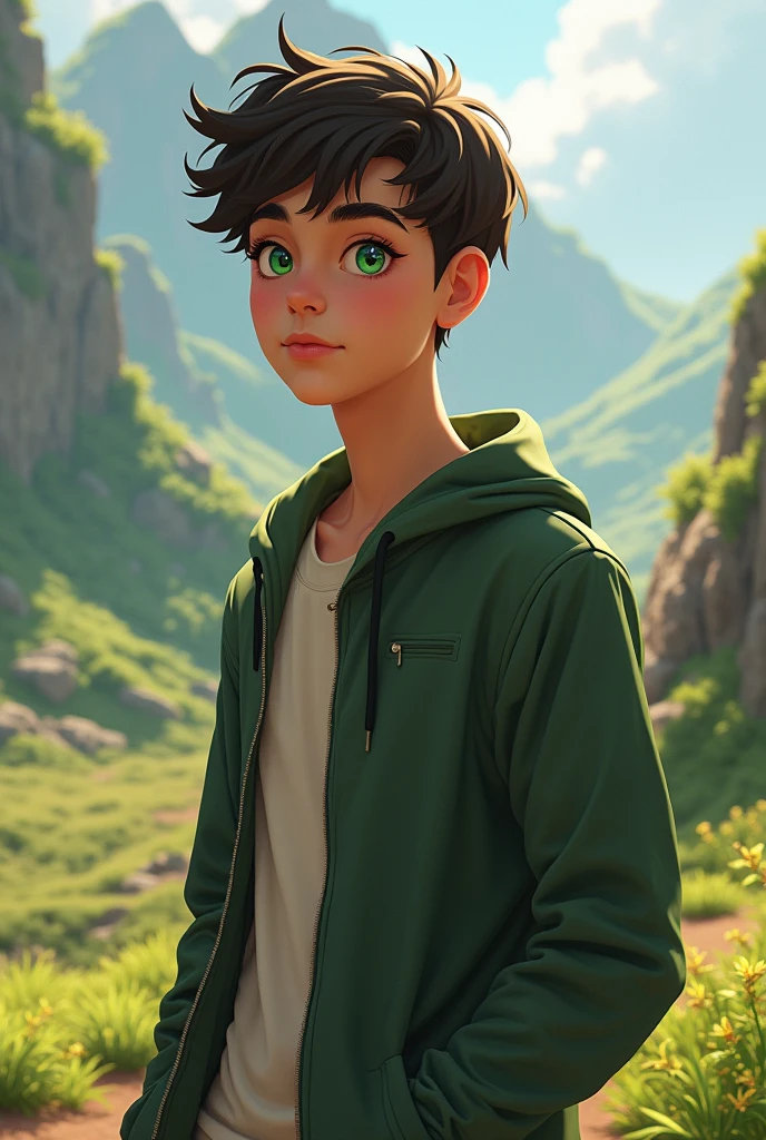 Make one from the USA calling Gabriel Gabriel is a little thin but at the same time chubby and he has green eyes, a shy personality and few friends
