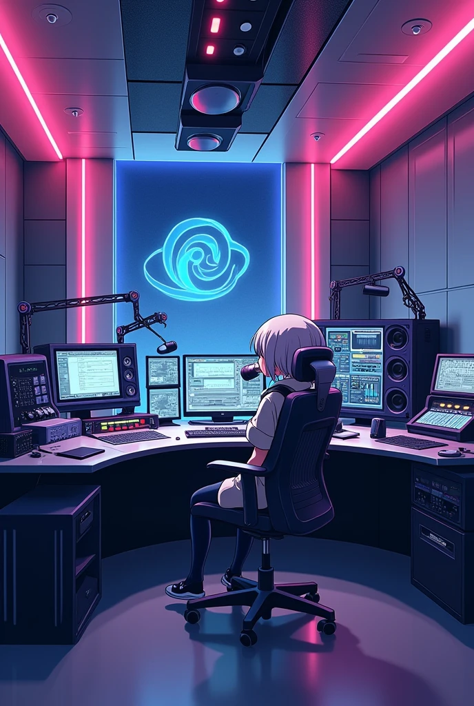 anime style radio booth without the character without a chair, larger horizontal image
