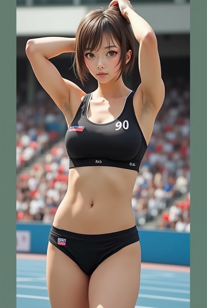 (masterpiece:1.2,Highest quality,Ultra-high resolution,Super detailed),(Photorealistic Stick:1.5),(RAW Photos:1.5),Elaborate photos,8k,wallpaper,Cinema Lighting,(Written boundary depth),(Sophisticated lighting:1.2),BREAK(1 female:1.6),(Are standing),(Japanese),(front:1.6),(Underarm:1.6),(whole body:1,6),(look at me),(strict),BREAK(short hair),(Beautiful Face,Beautiful Eyes,Detailed face,,Detailed skin,Detailed skin texture:1.3),(Sports Bra:1.5),(Racing Bloomer:1.5),(Racing Shoes),BREAK(muscular),(sensuous),(Thick thighs:1.2),(The background is an athletics stadium:1.6),(Blur the background:1.6),(Detailed hand),(hand,detailed,perfection,perfectionion,hand)
