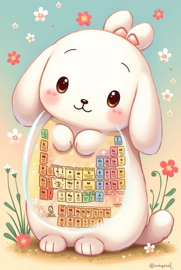 the periodic table inside the cinnamoroll drawing , the whole format in drawing