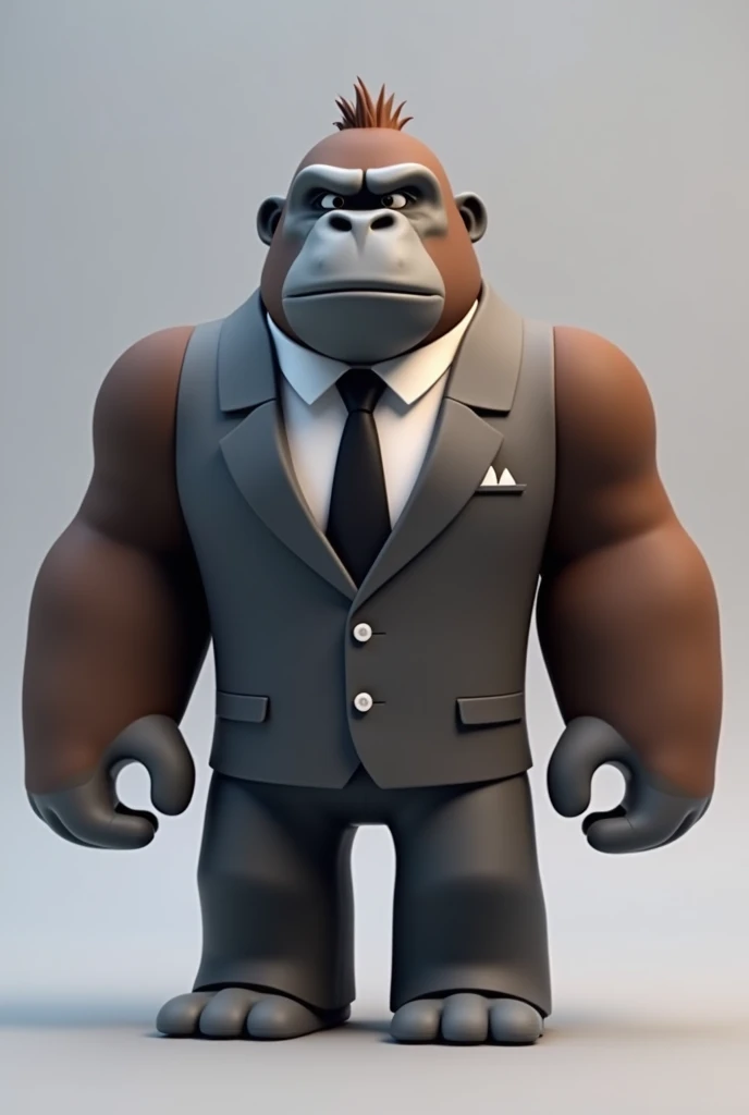 A gray and brown gorilla in a Roblox style suit