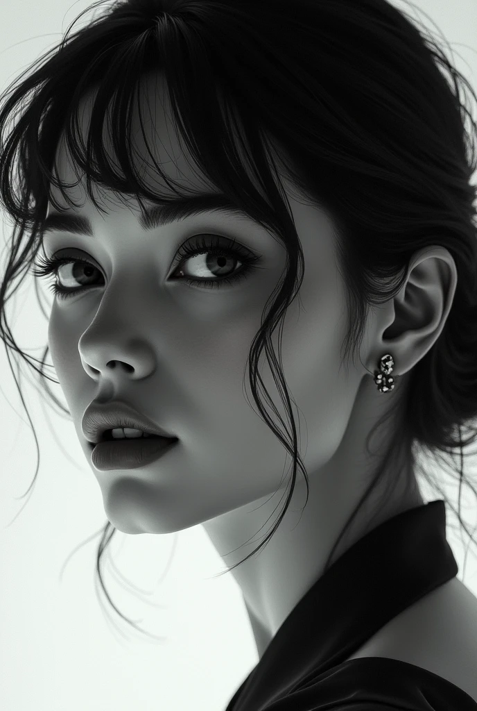 a woman, in the style of kieron gillen, light gray, intense close-ups, i can't believe how beautiful this is, augustus john, clayton crain, bold use of line --ar 73:109 --stylize 750 --v 6