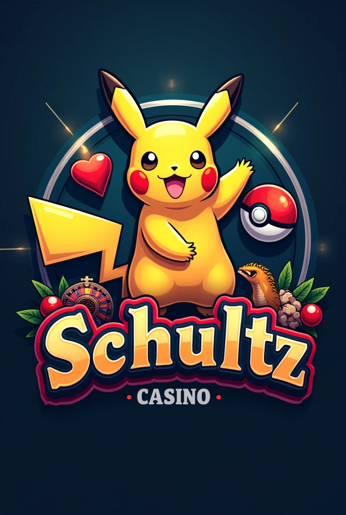Logo of a casino called Schultz with a pokemon theme 
