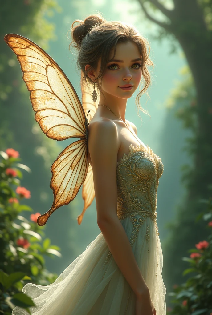 One girl ,Fairy, Butterfly Wings, Beautiful clothes,(High resolution, Attention to detail, Highest quality), Medium chest
