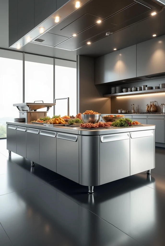 I want to create a full kitchen aluminum bufet with good aspect to do marketing. Silver colour