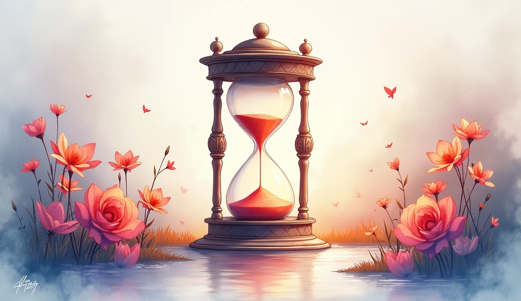 8. watercolor art clock or sand in the hourglass: colored image