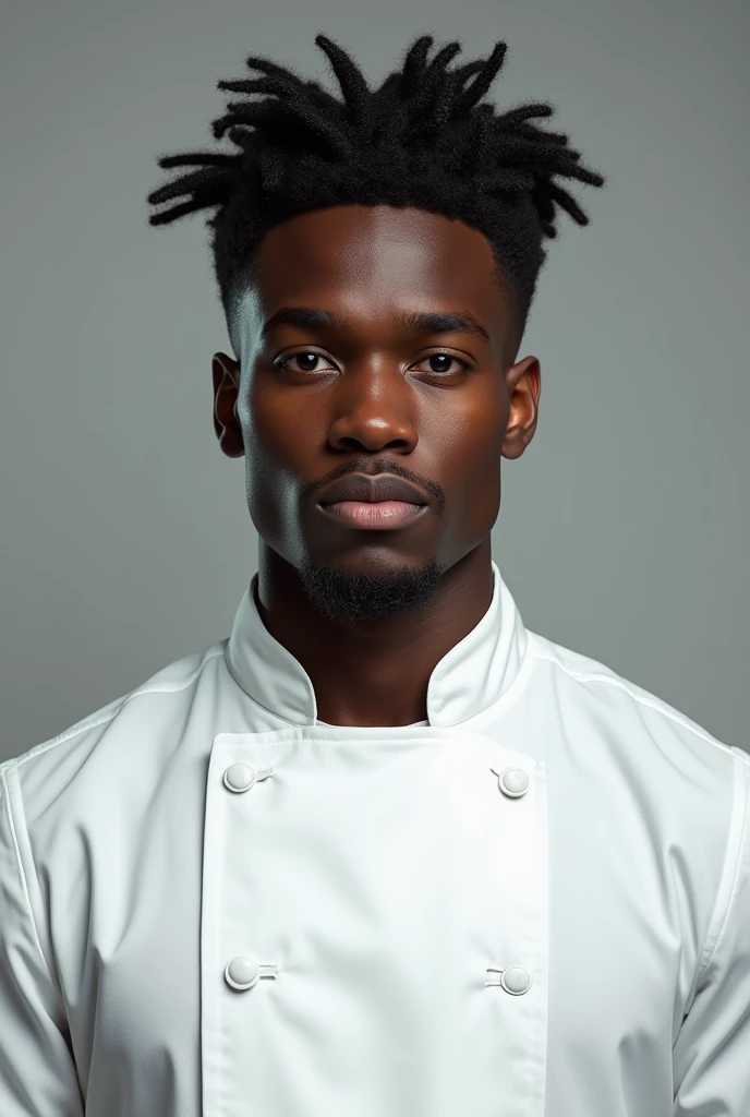 young man, dark-skinned, in chef's clothes, self