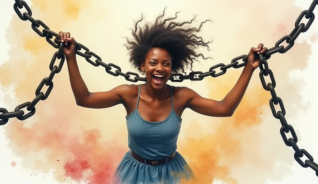 watercolor art a person breaking free from the chains that bound them color photo
