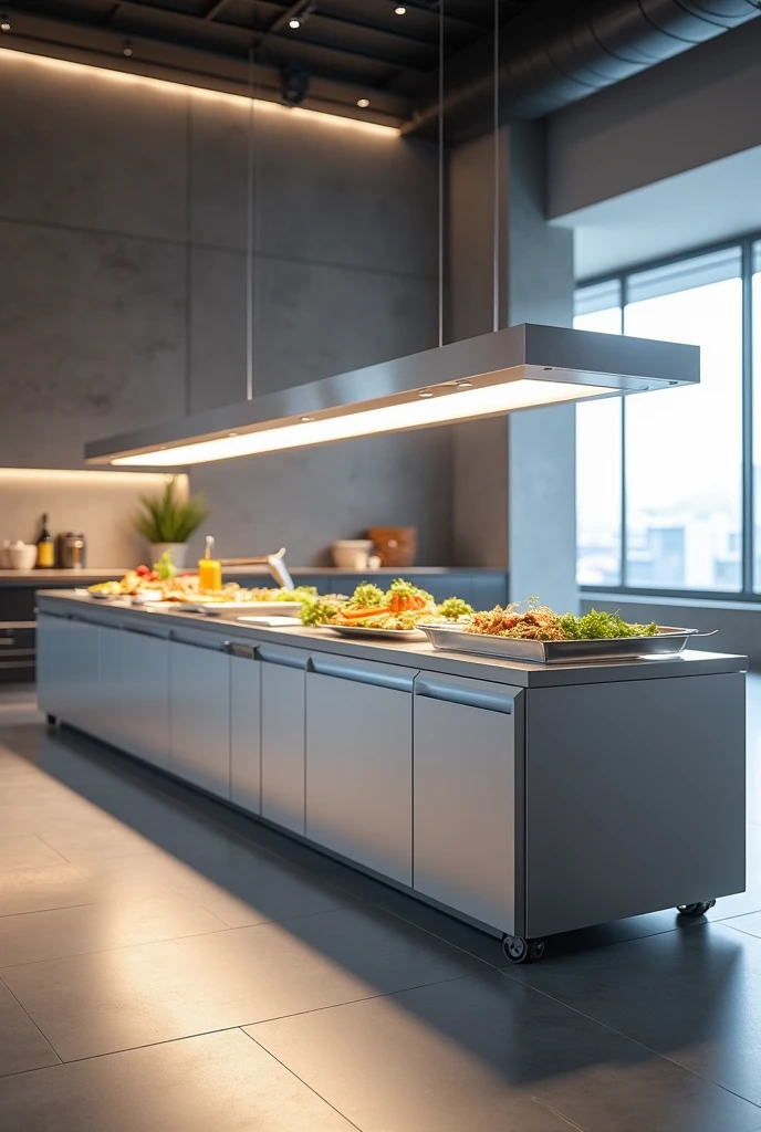 I want to create a full kitchen aluminum bufet with good aspect to do marketing. Silver colour