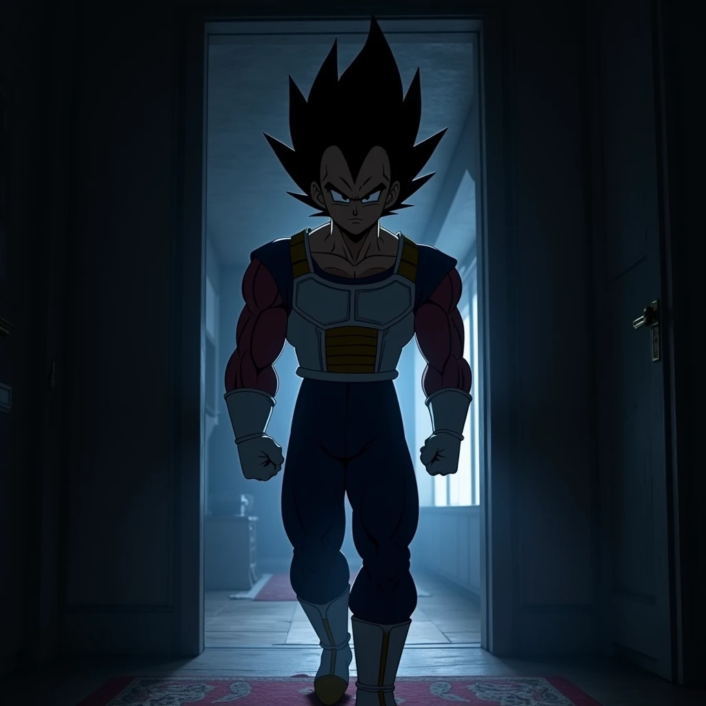 Vegeta enters the house and gets scared 