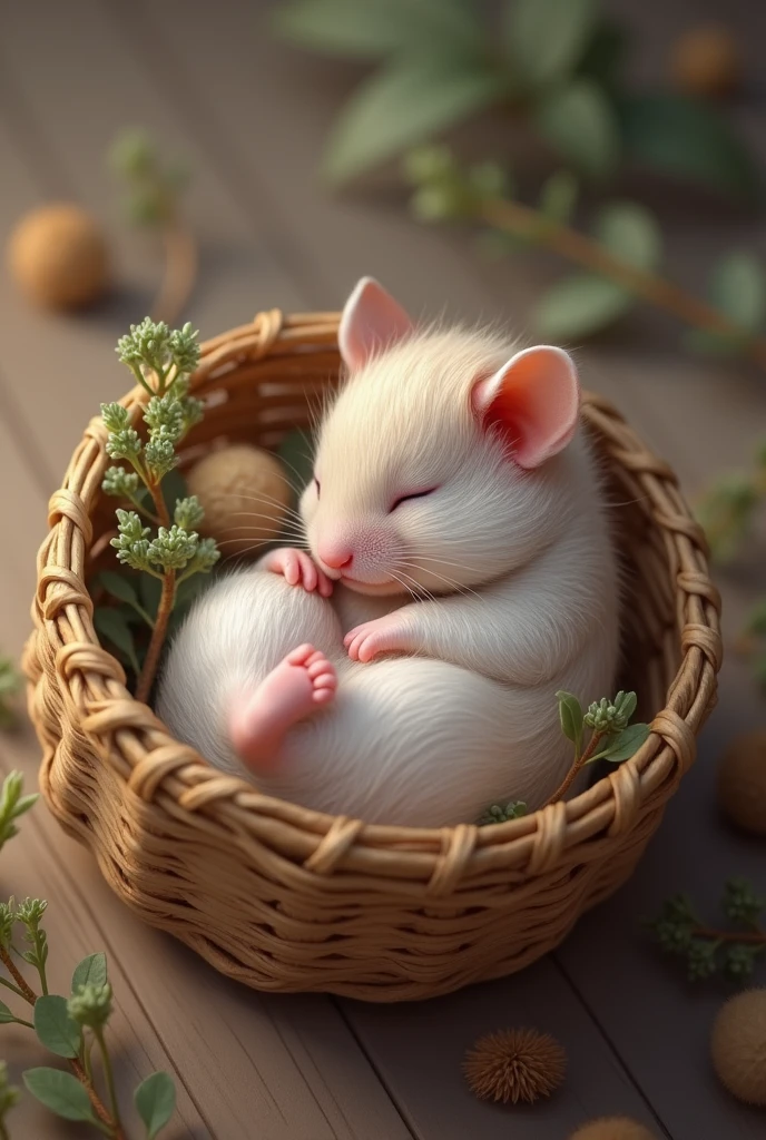 Hamster 、Sleeping in a basket、